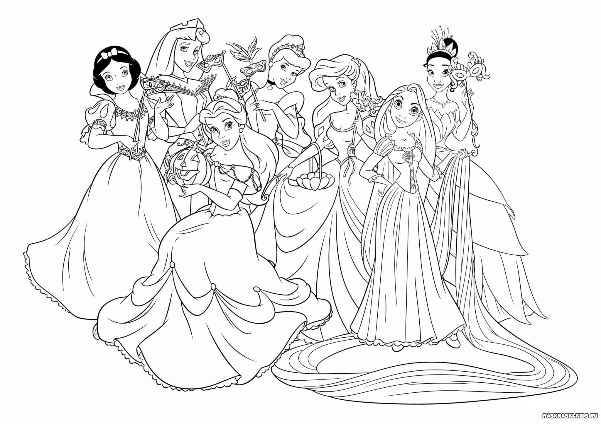 Раскраски принцессы Диснея в красивых платьях