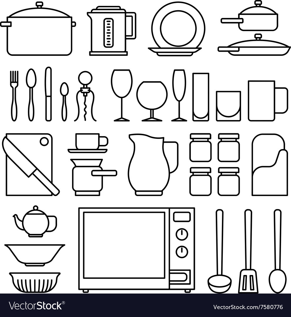 Картина линиями кухонные приборы