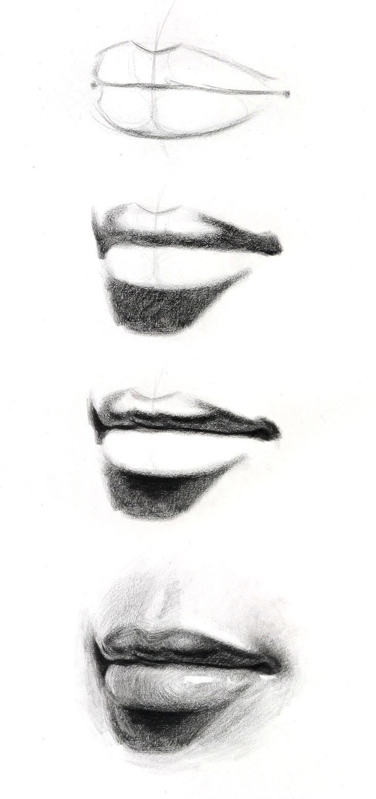 Рисуем губы поэтапно карандашом
