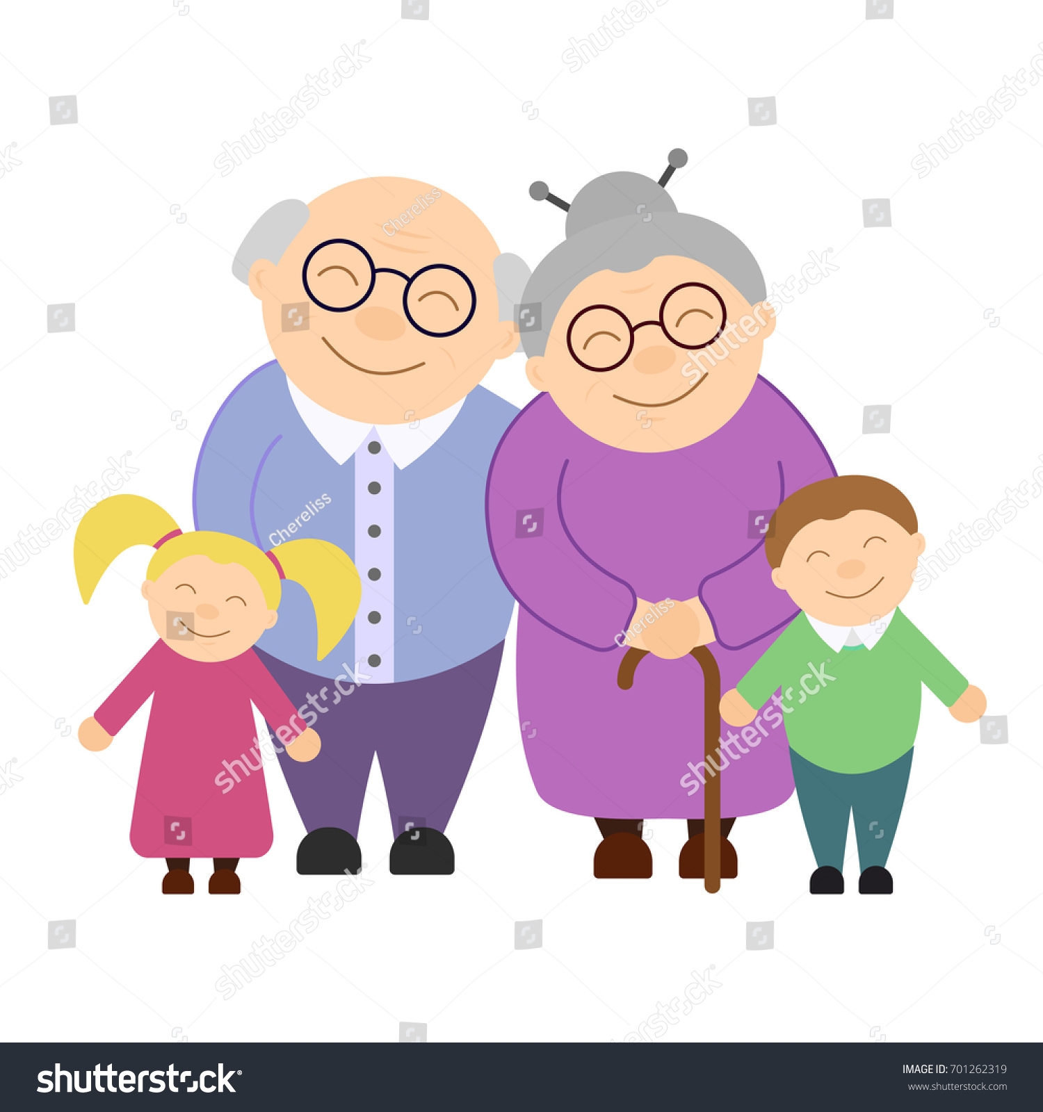 Дедушка и бабушка с внуками рисунок