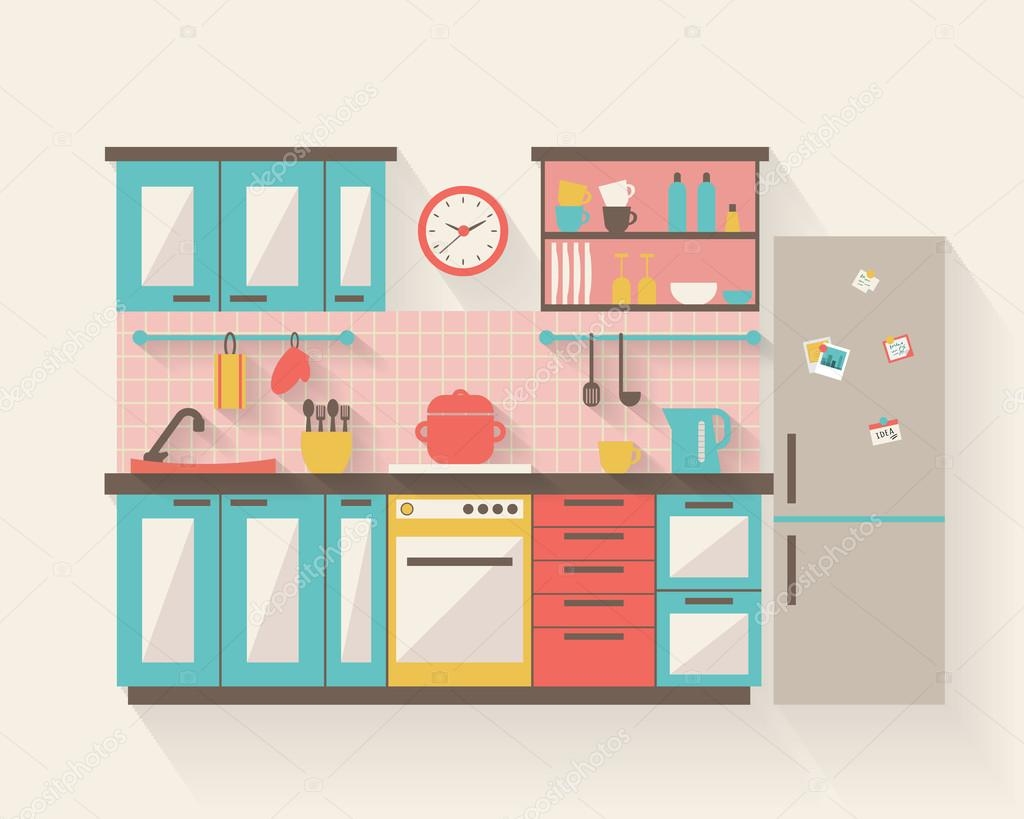 Кухня Flat иллюстрации