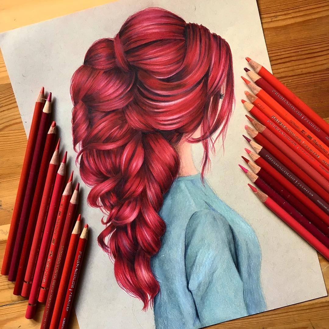 Волосы цветными карандашами
