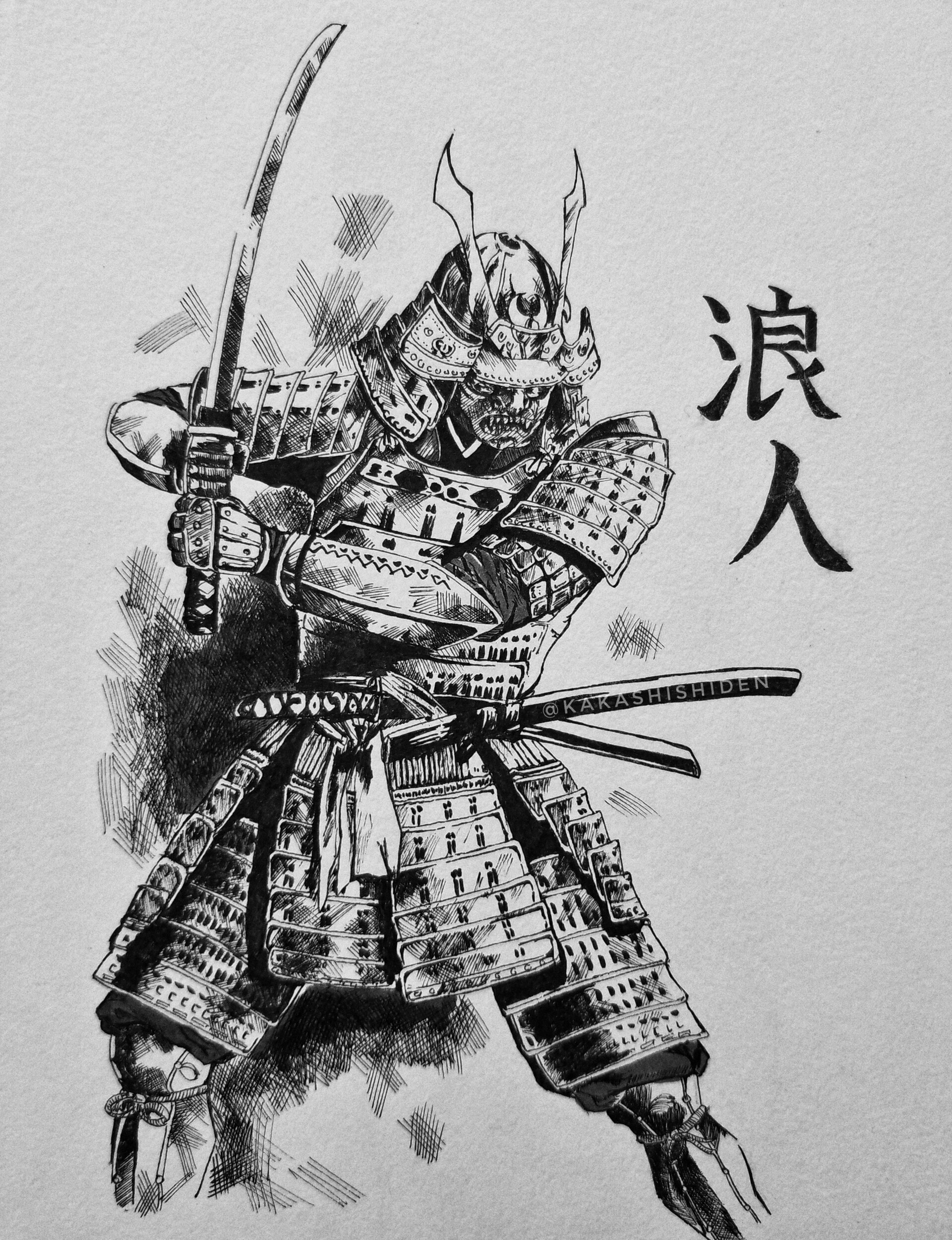 Японский эскиз Самурай сбоку