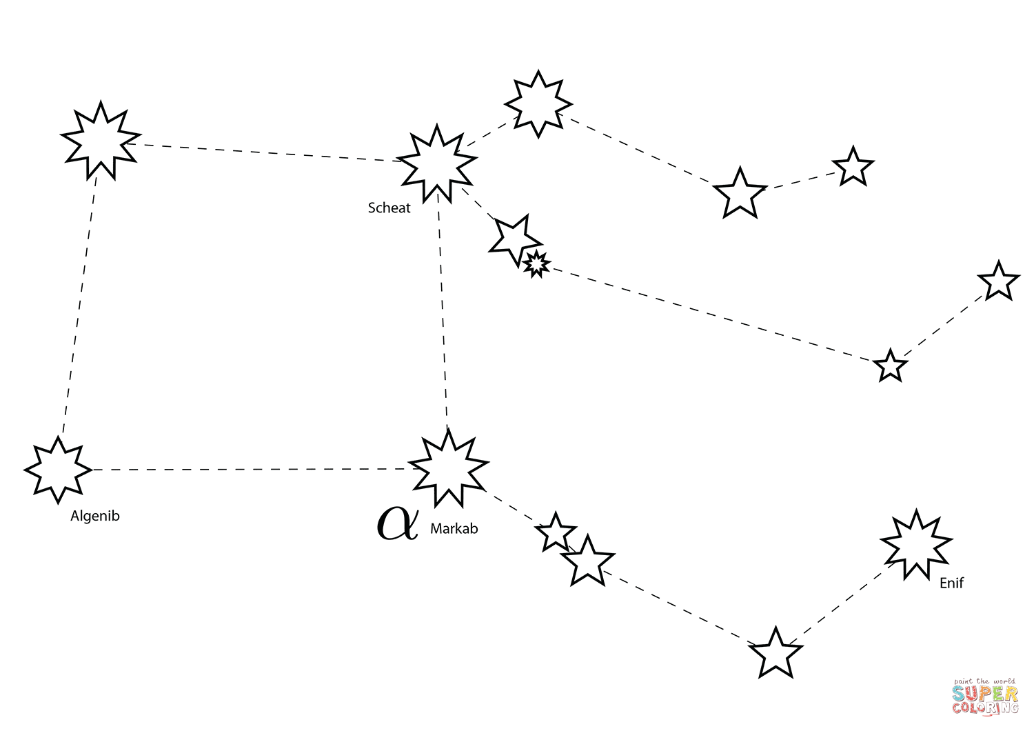 Раскраска созвездия. Пегас Созвездие схема. Созвездие Пегас схема по точкам. Силуэты созвездий. Созвездия по точкам для детей.