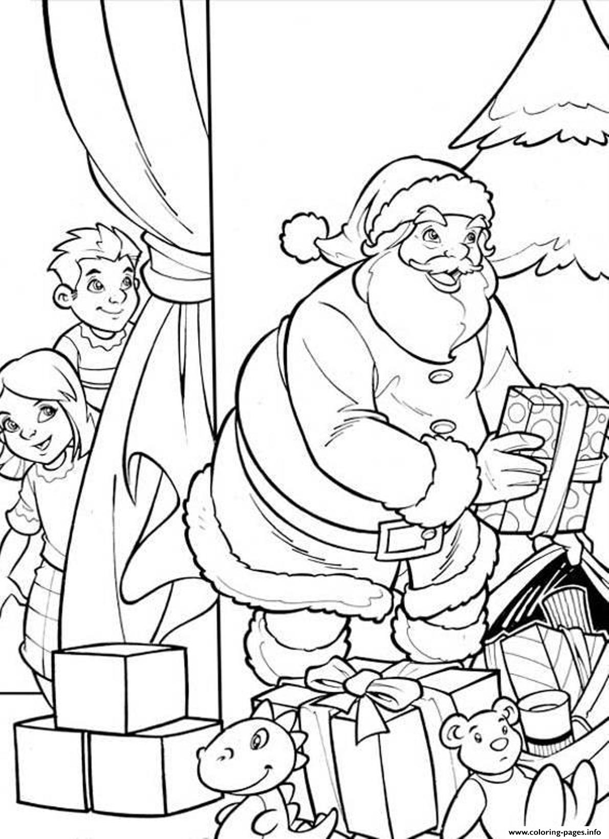 Санта Клаус с подарками раскраска
