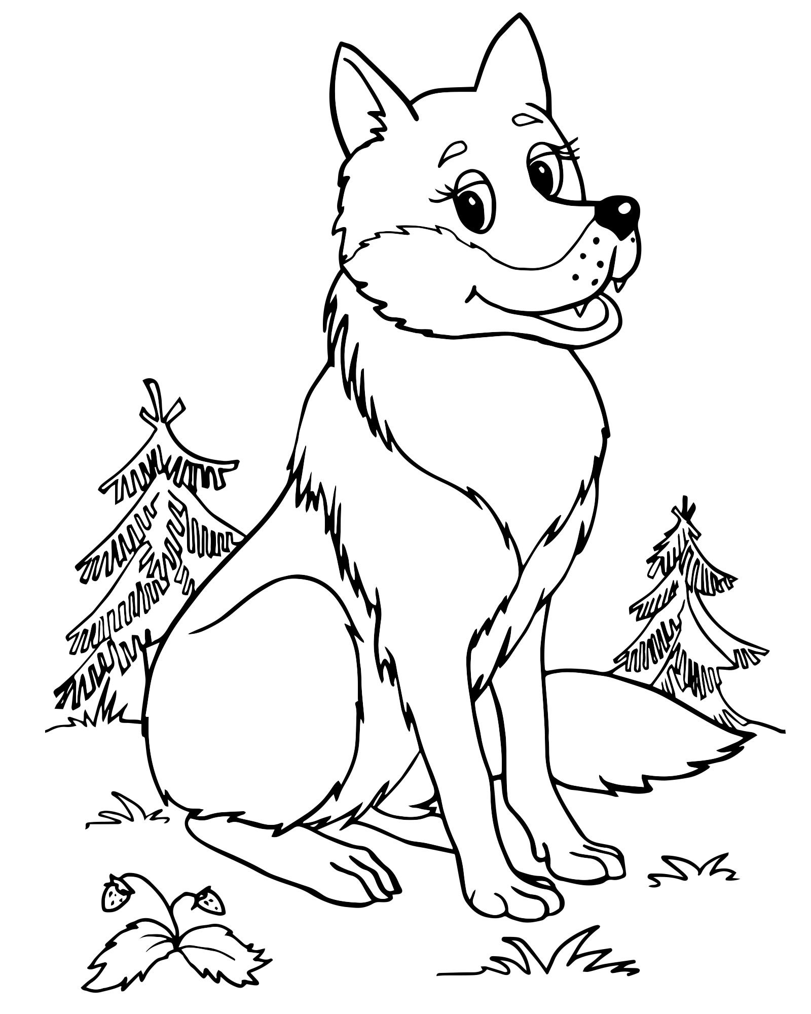 Раскраски волчата, Раскраска Волчица с волчатами волк.