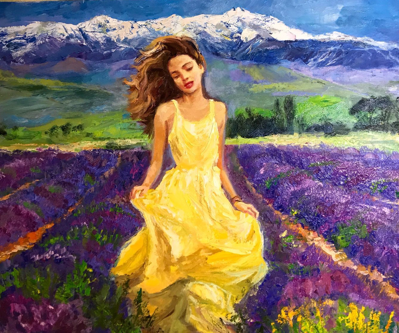 Девушка в цветах живопись