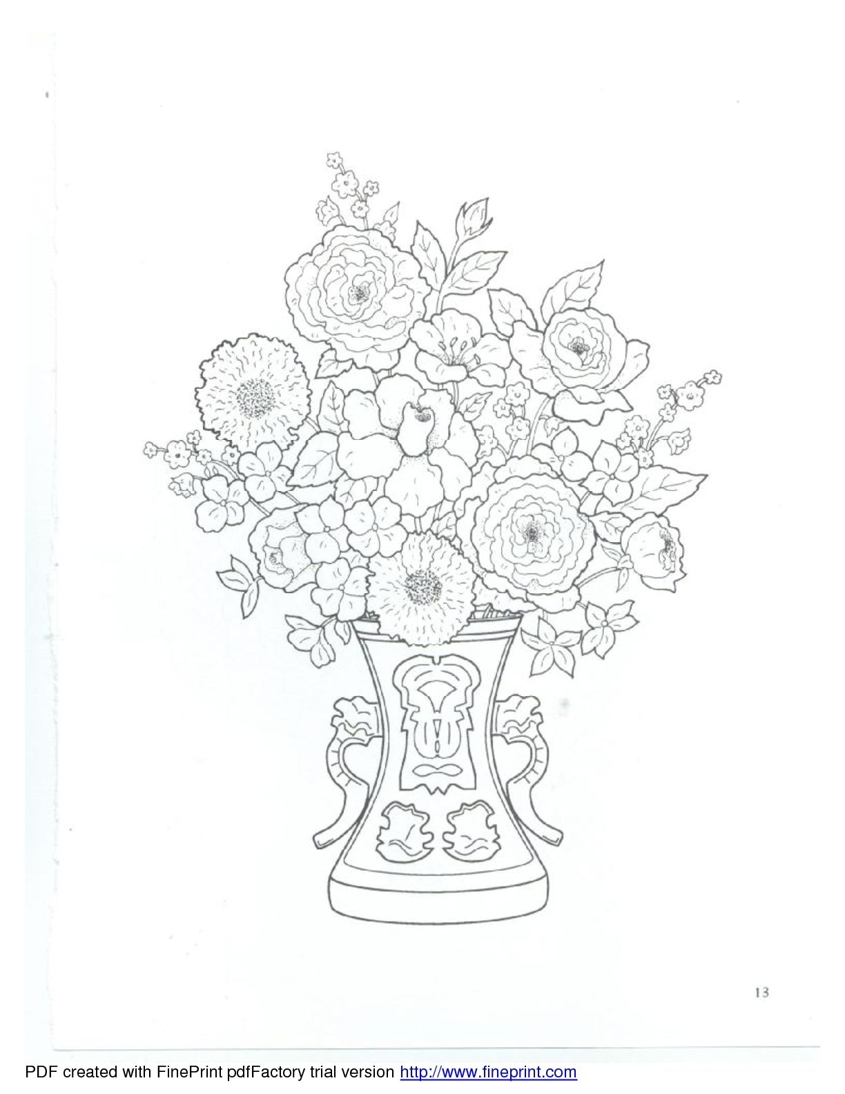 Раскраска легкая цветы в вазе антистресс