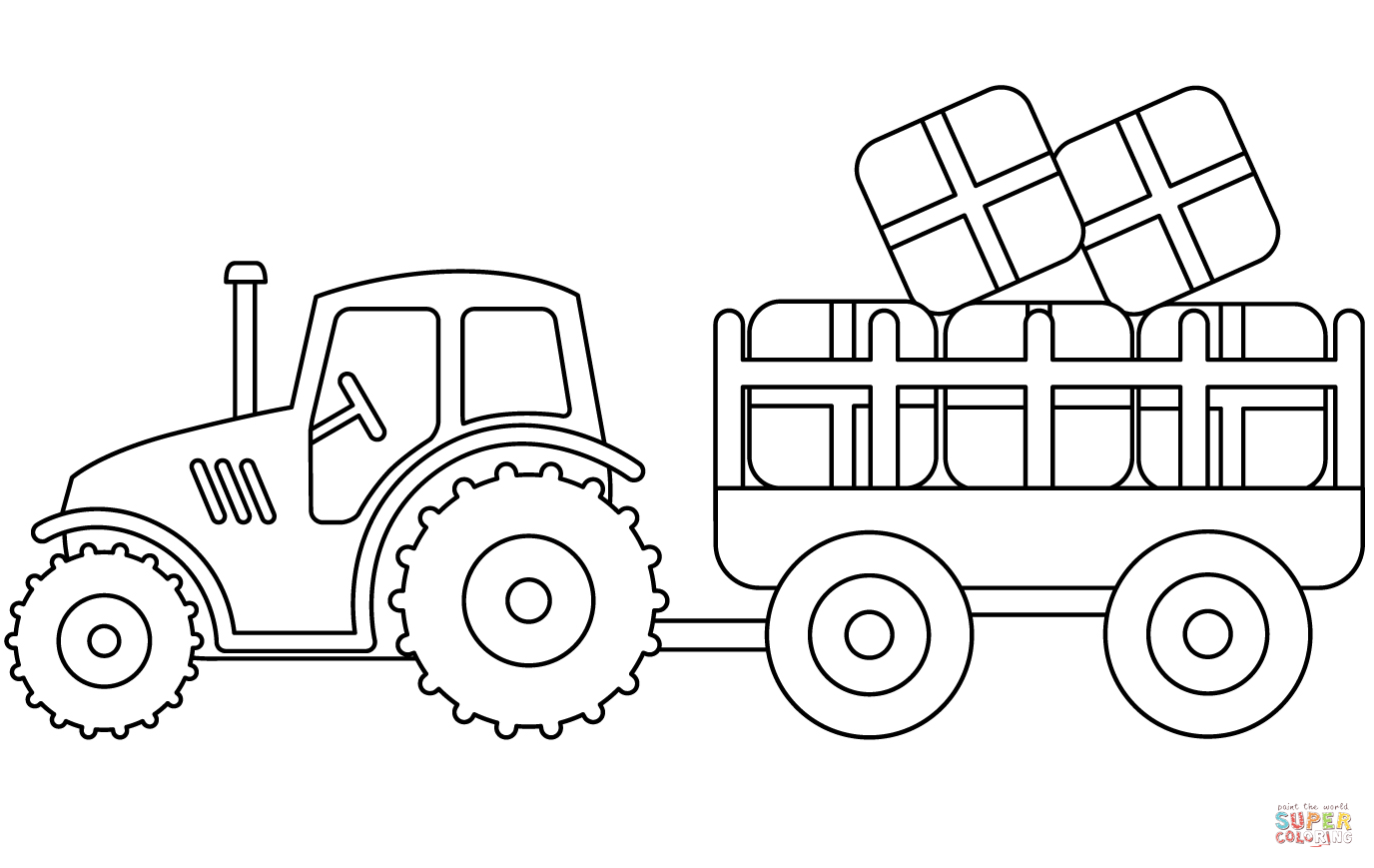 Раскраска трактор с телегой и сеном
