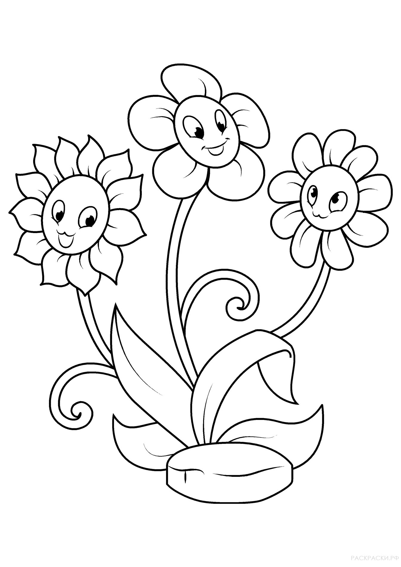 Распечатать раскраски цветов для маленьких детей. Простые раскраски цветов
