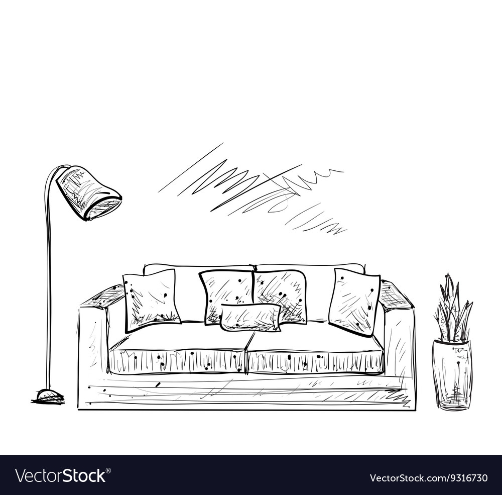 Нарисованная комната с диваном