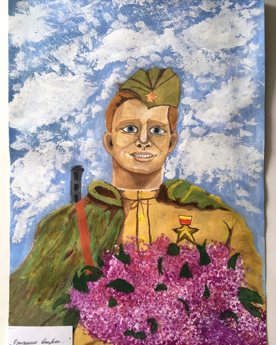 Солдат с сиренью рисунок