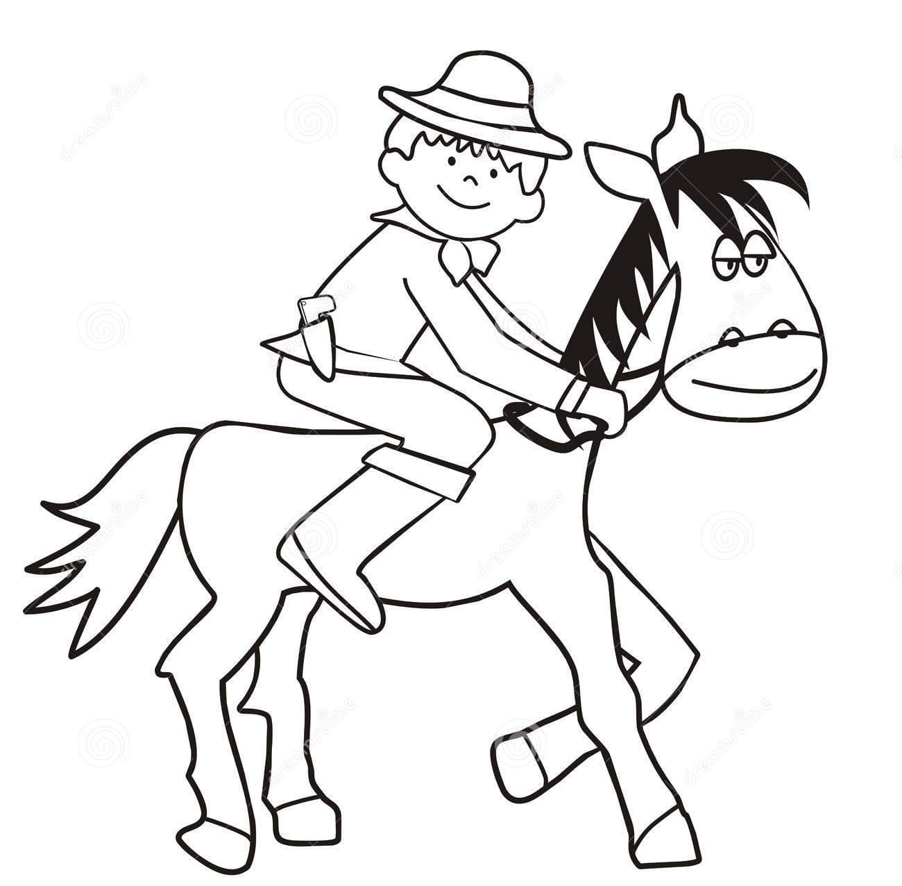 Раскраски для детей лошадь и ковбой