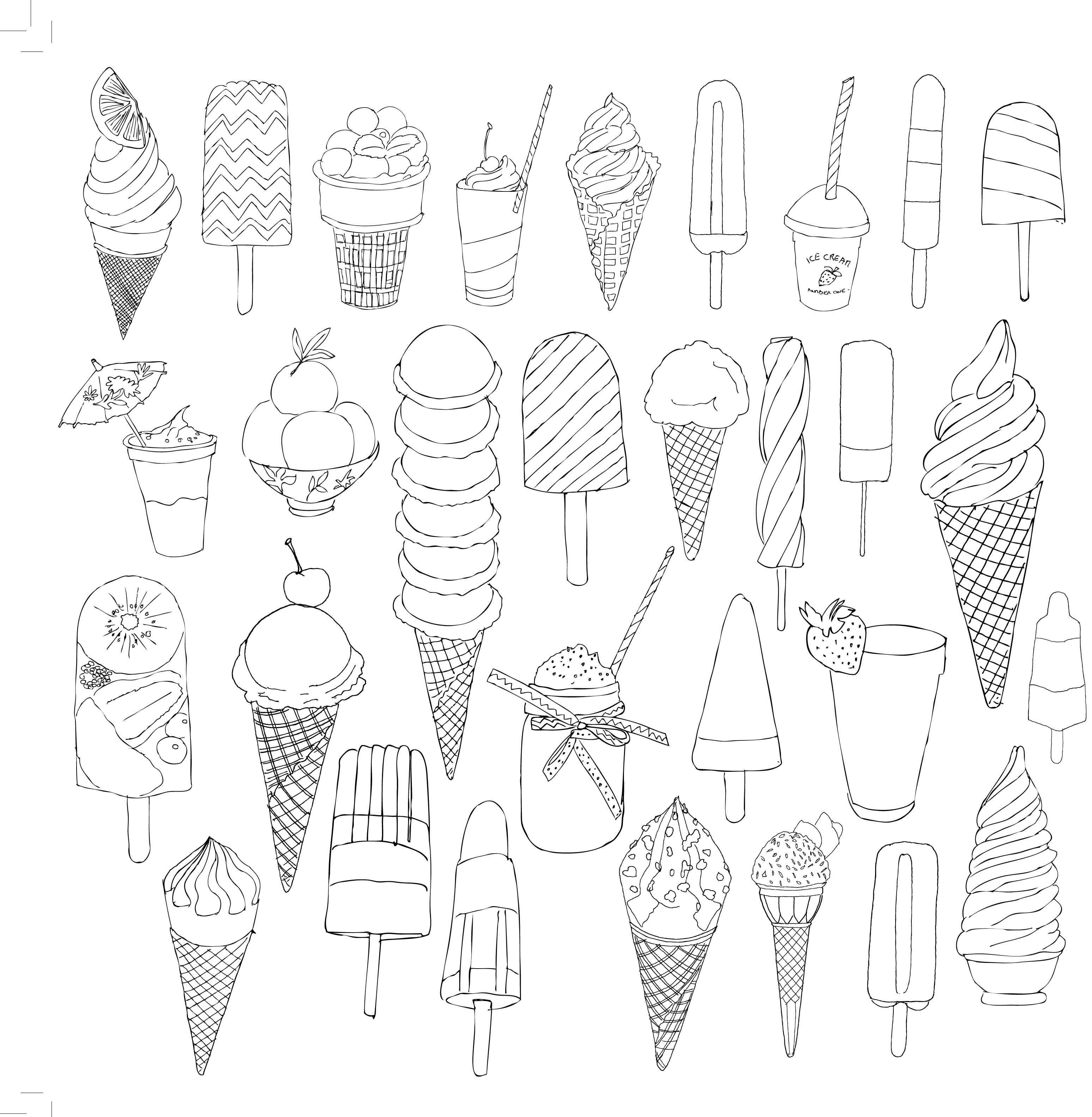 Раскраски антистресс еда мороженое