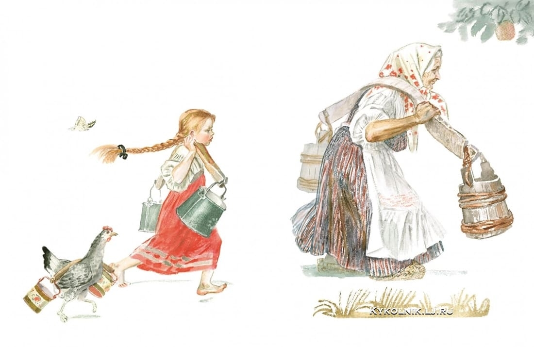 Бабушка внучка и Курочка иллюстрации Пахомова к сказке