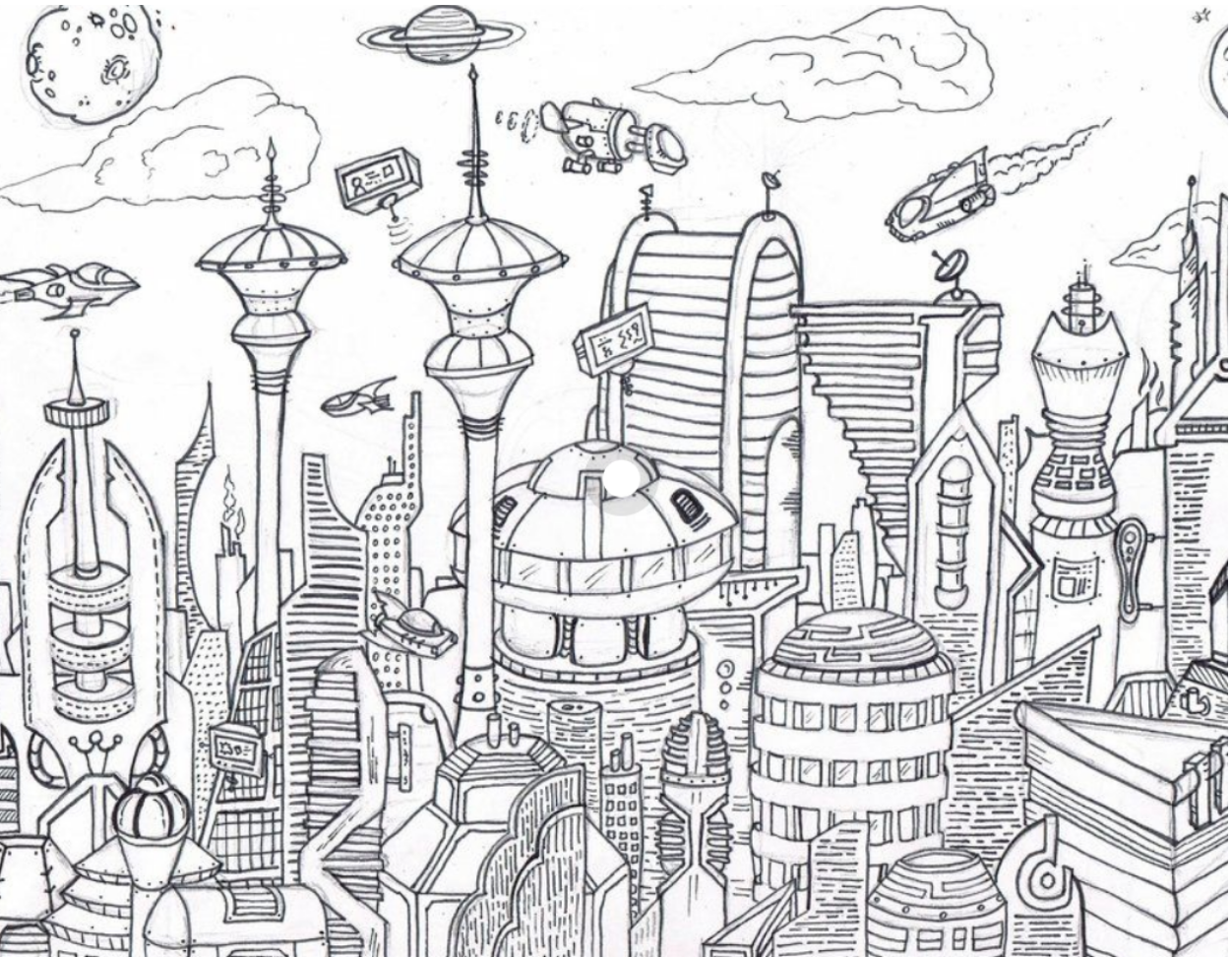 Город через времена и страны. Город будущего рисунок. Эскиз города будущего. Город будущего раскраска. Город будущего карандашом.