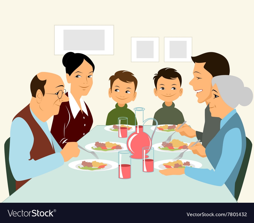 Мультяшная семья за столом
