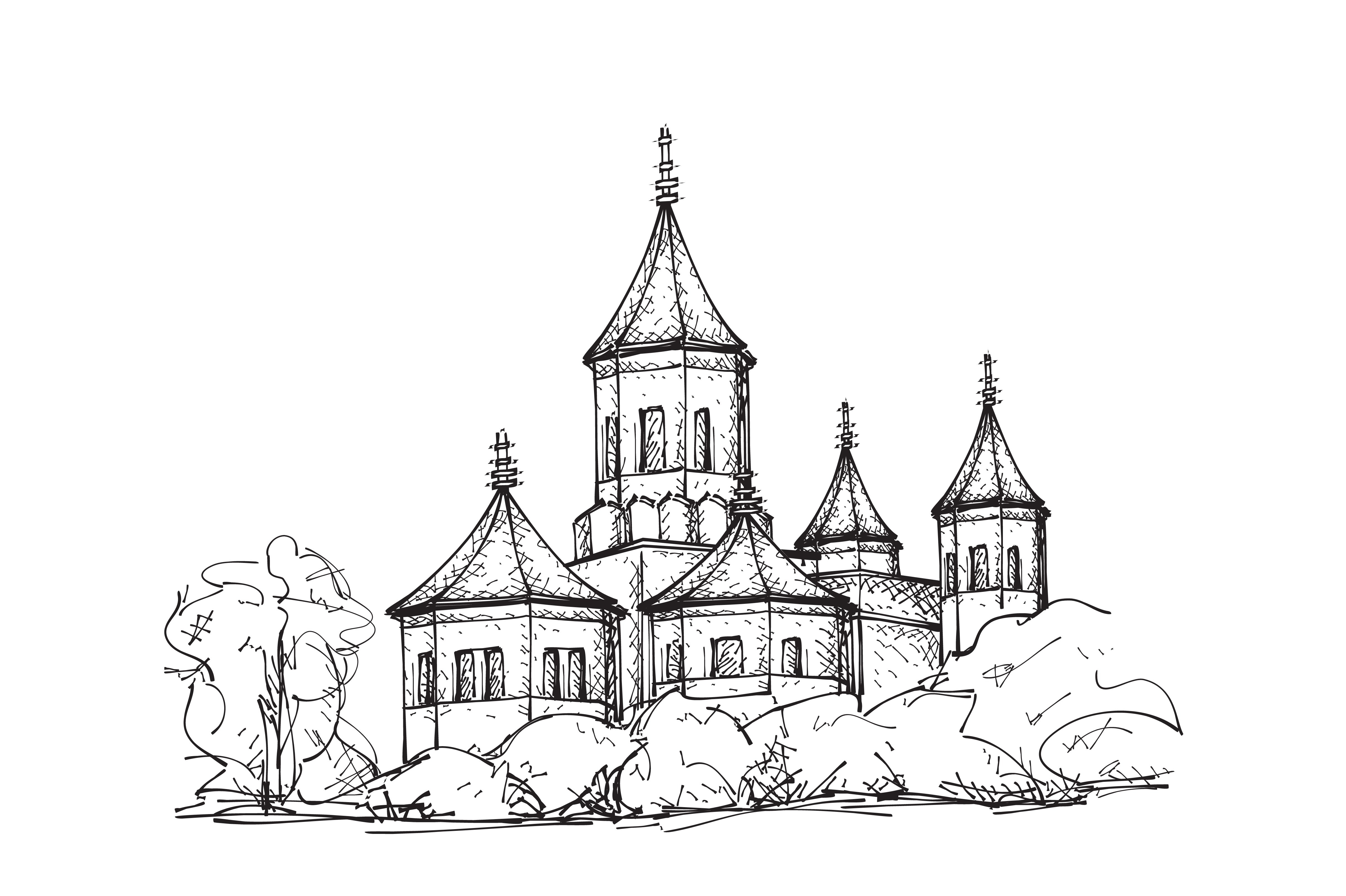 Древнерусский монастырь рисунок стилизованный
