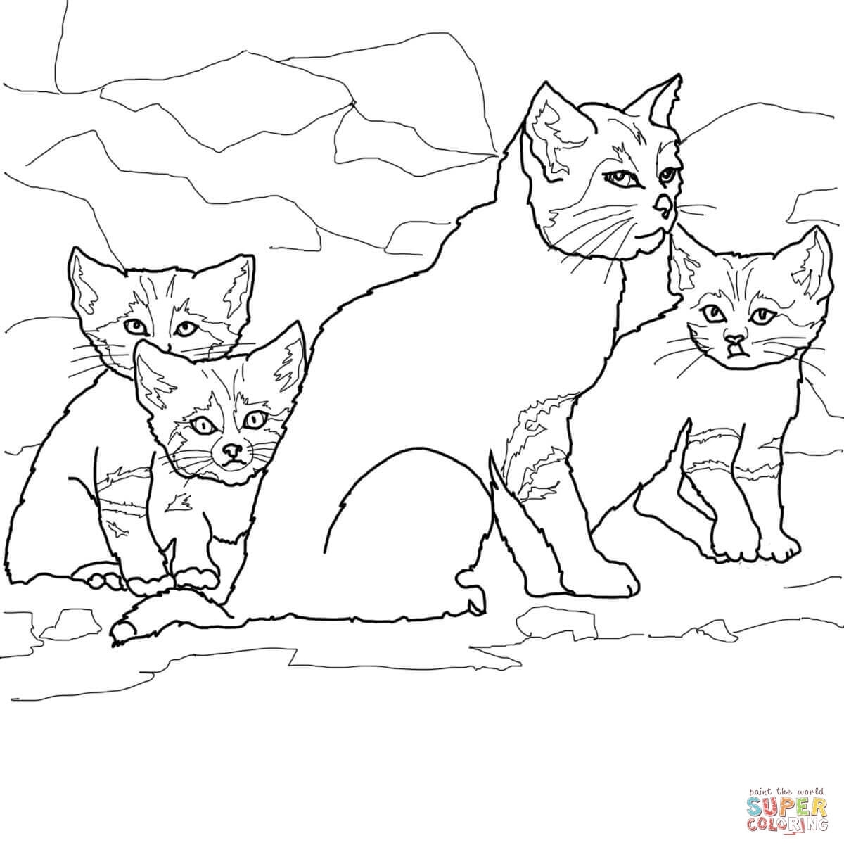 Котята с мамой раскраска