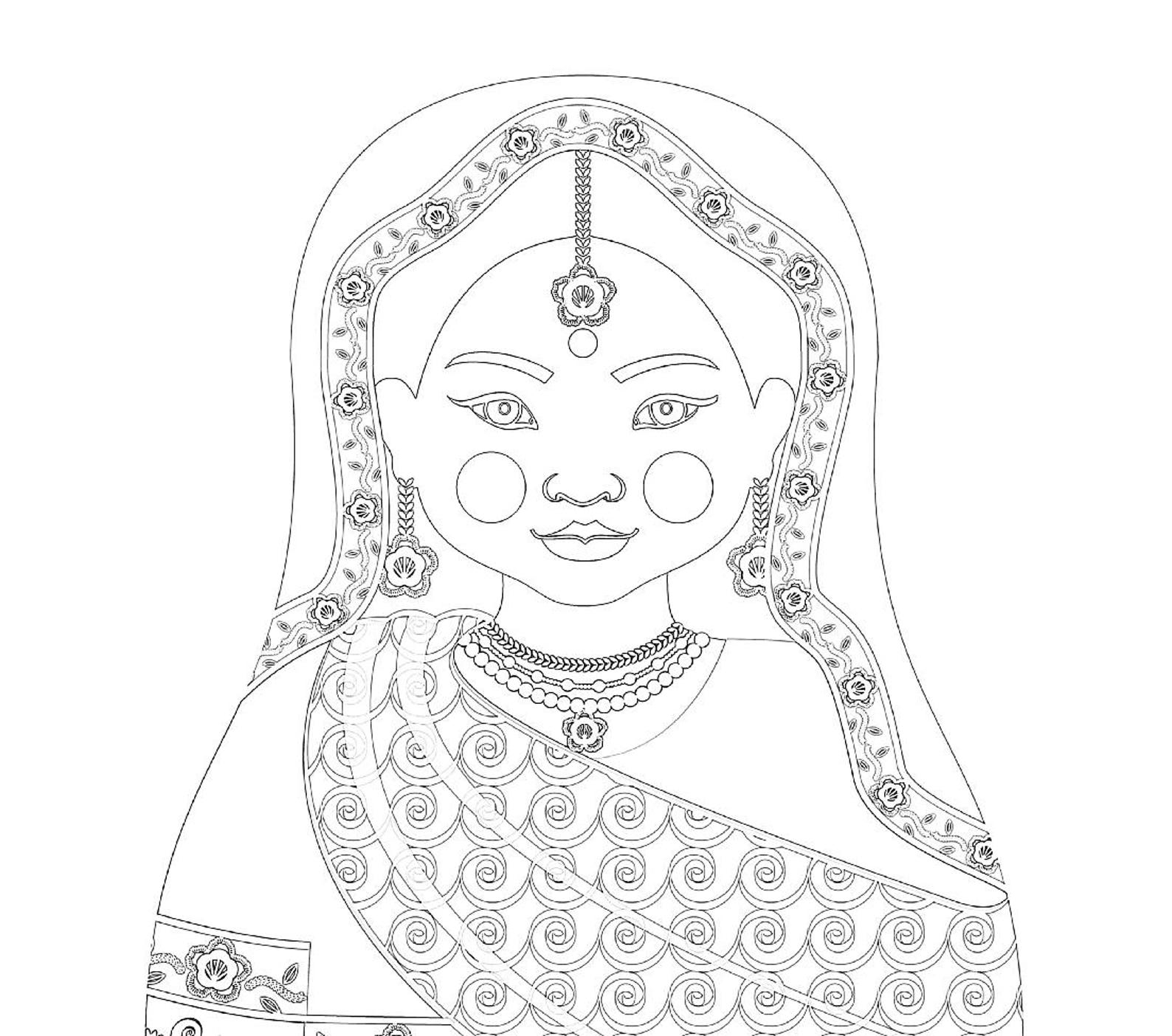 Раскраска индийская девушка