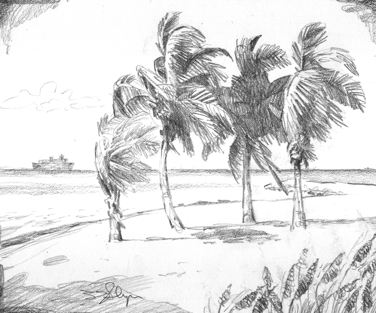 Линейная иллюстрация пляж