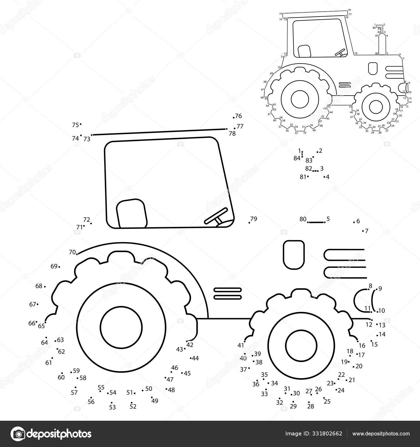 Соединять по цифрам для детей трактор