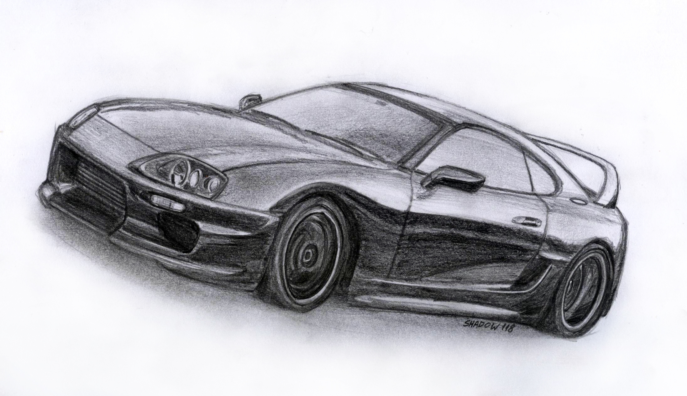 Рисование карандашом машины Тойота Супра