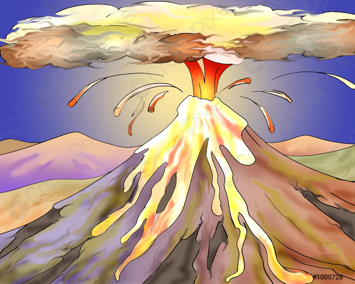 Три вулкана рисунок