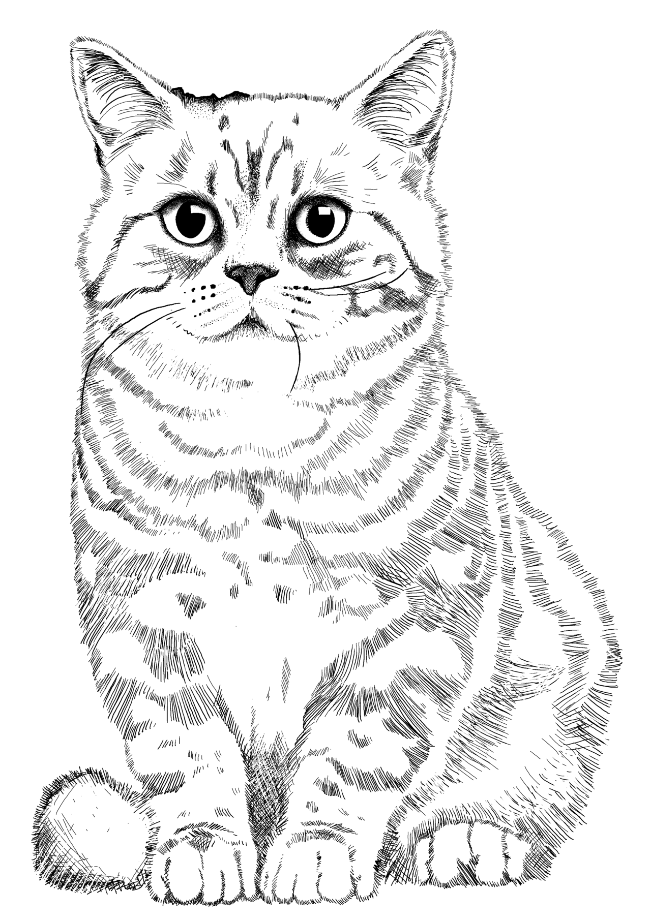 Котик черно белый рисунок