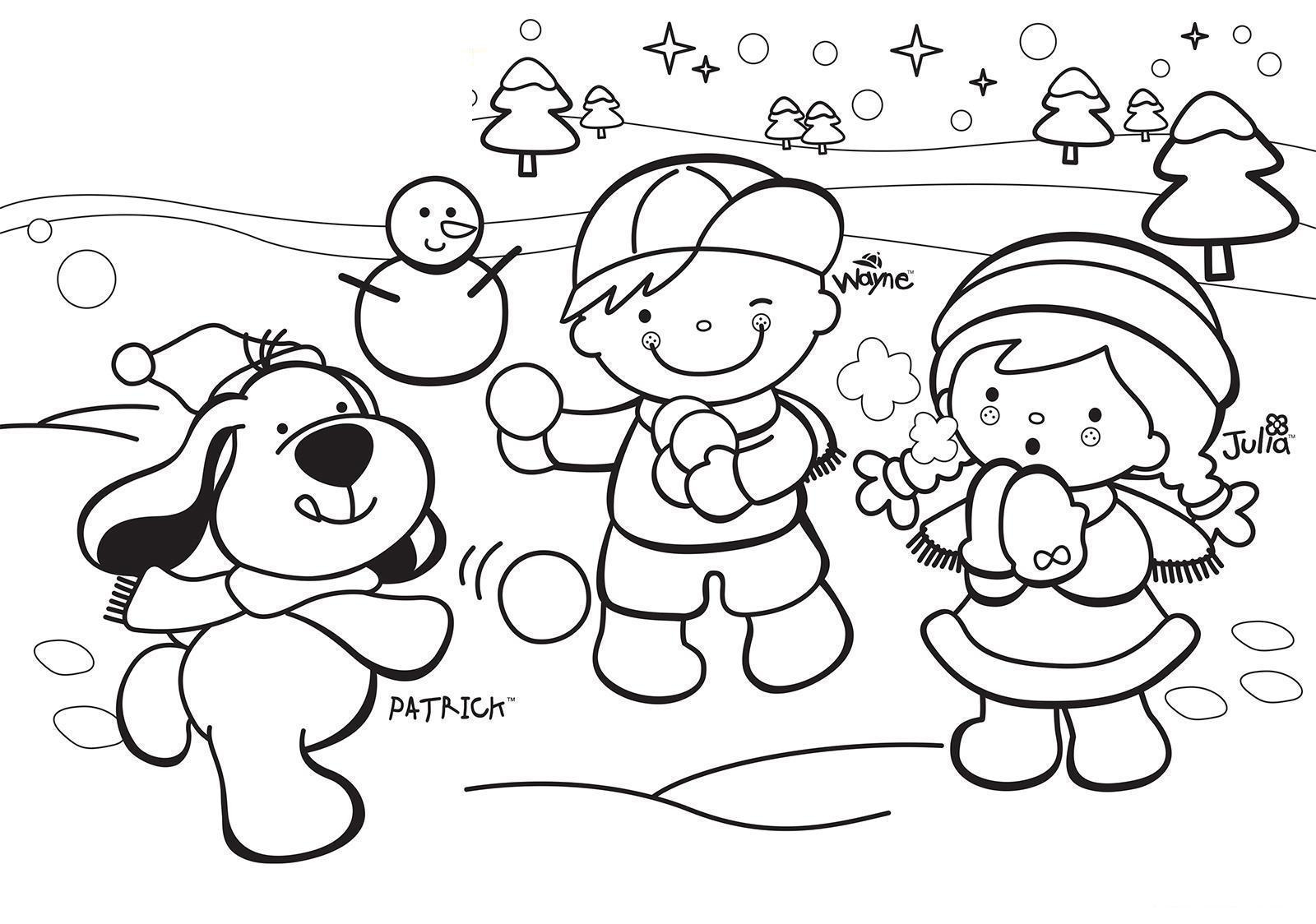 Игра в снежки раскраска для детей
