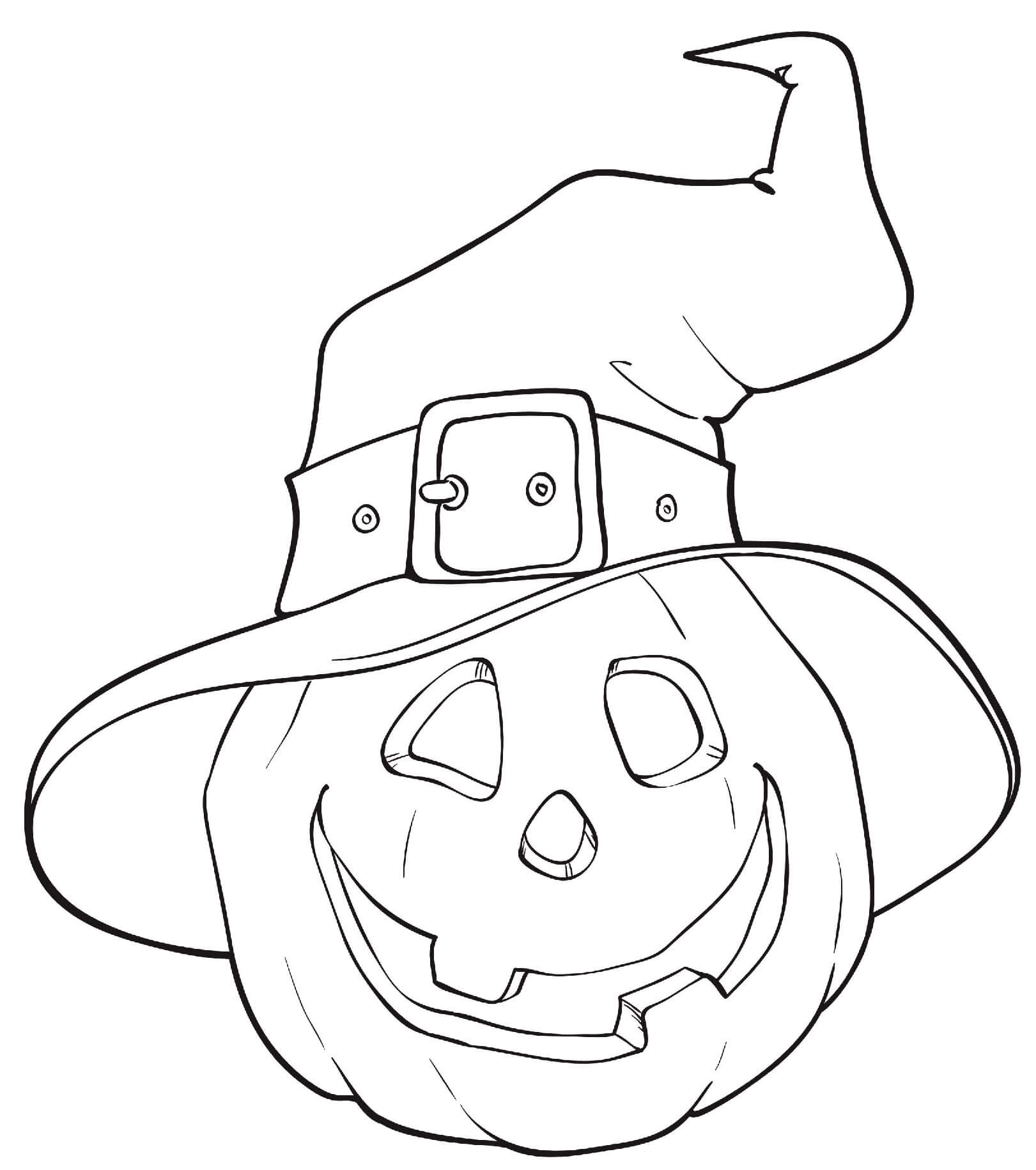 Раскраска для Хэллоуина тыква с шляпой