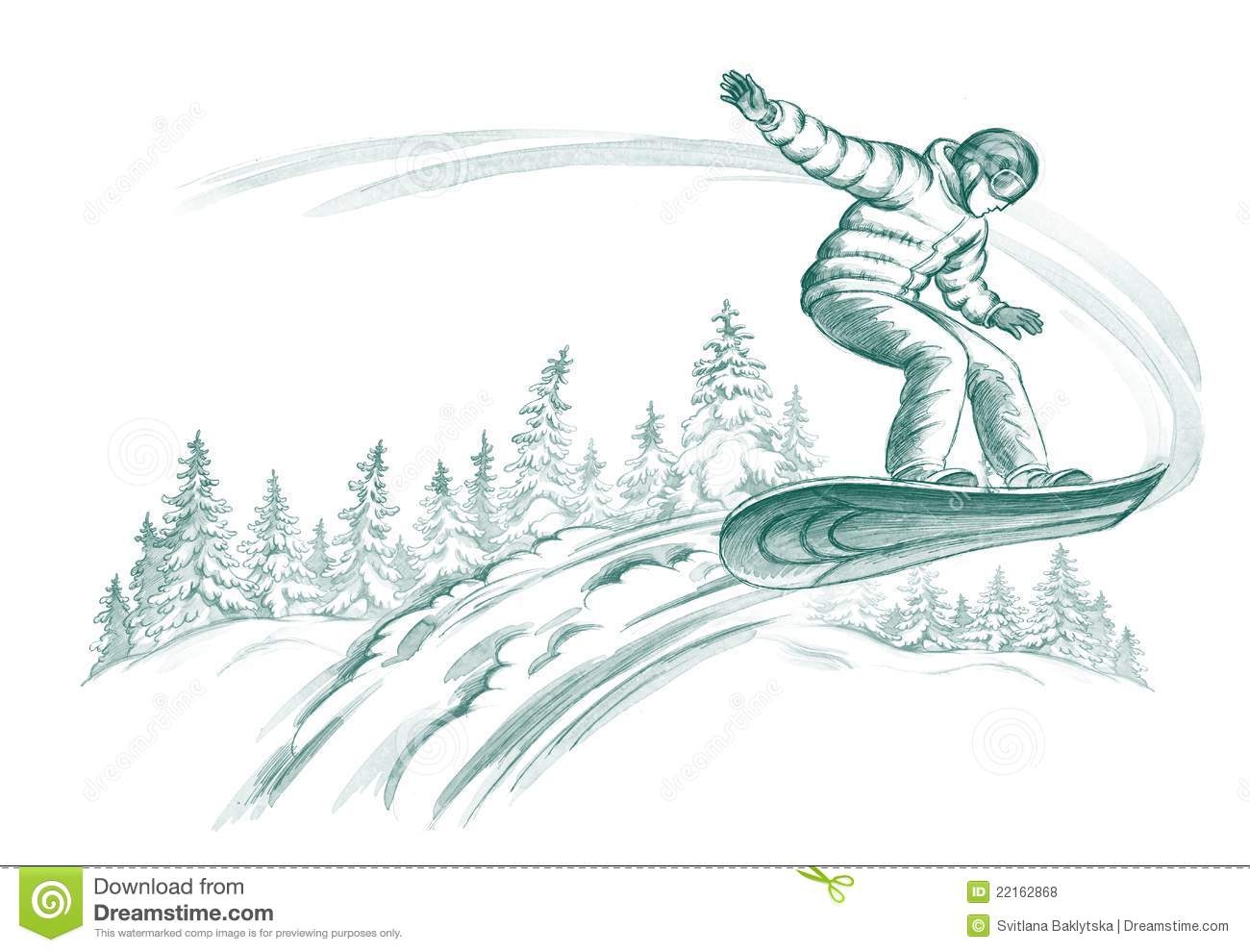 Рисунок сноубордиста карандашом