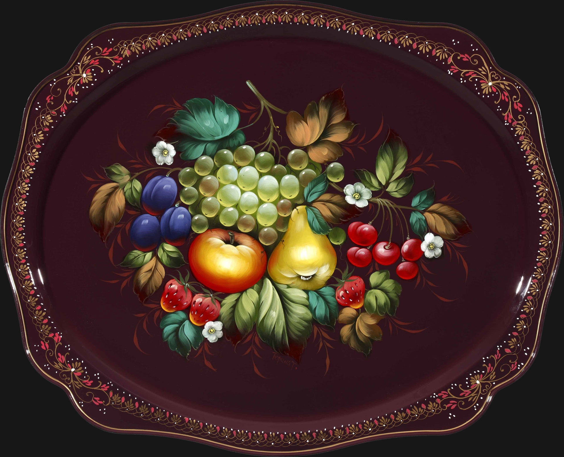 Роспись Жостово поднос с фруктами