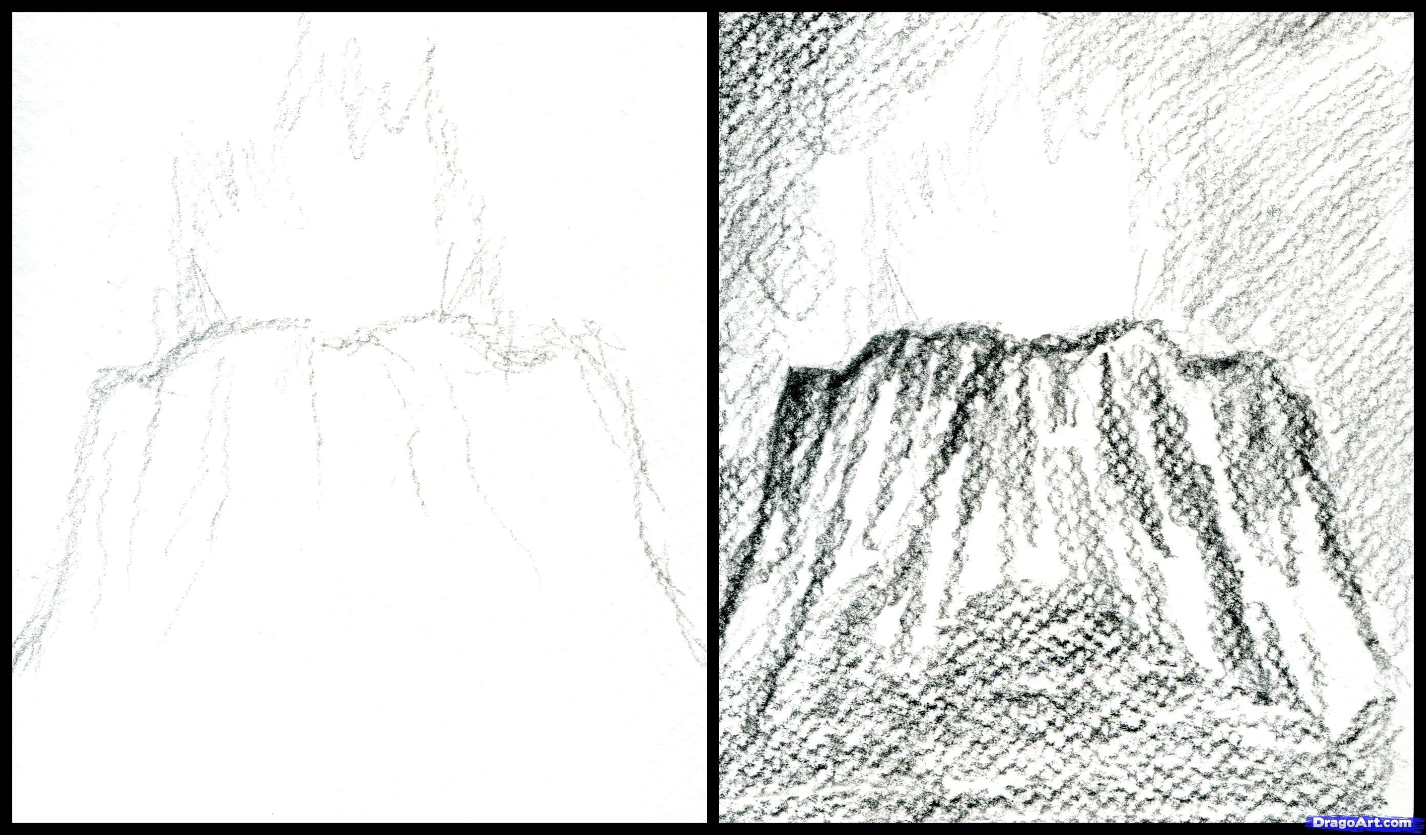 Горы вулканы рисунок карандашом