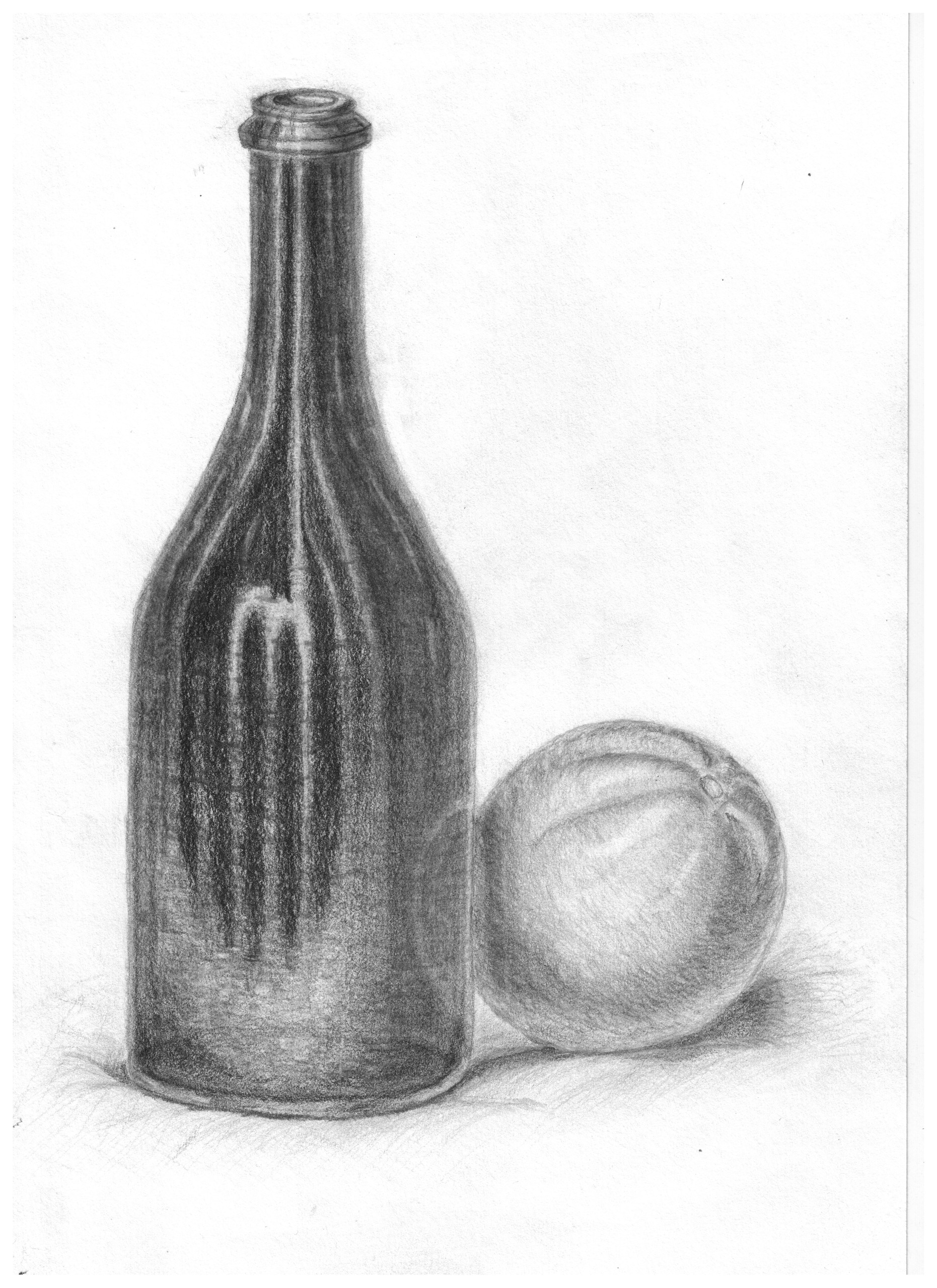 Натюрморт с бутылкой карандашом