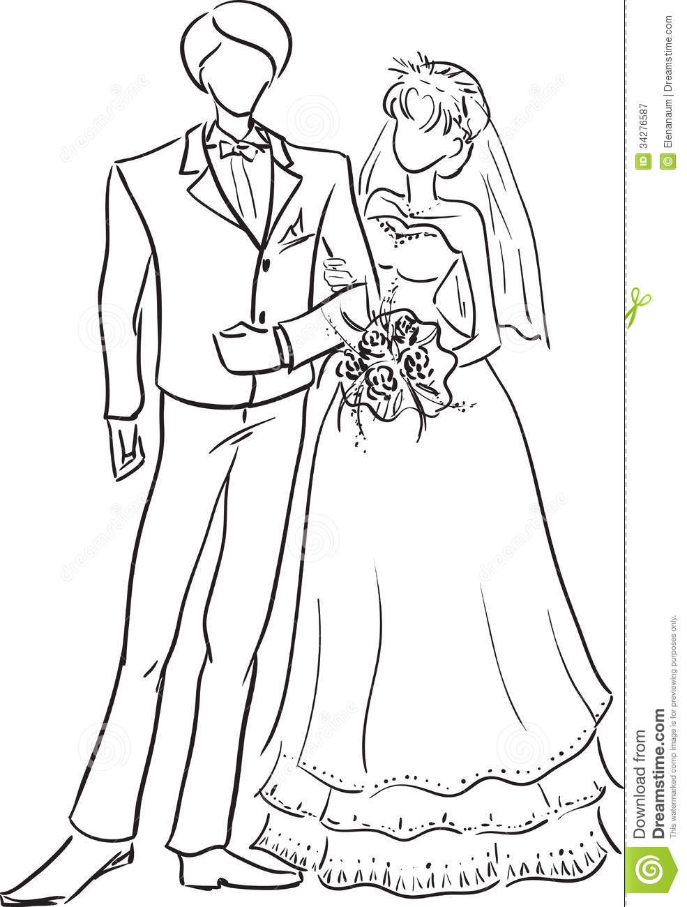 Жених и невеста раскраска с нарядами