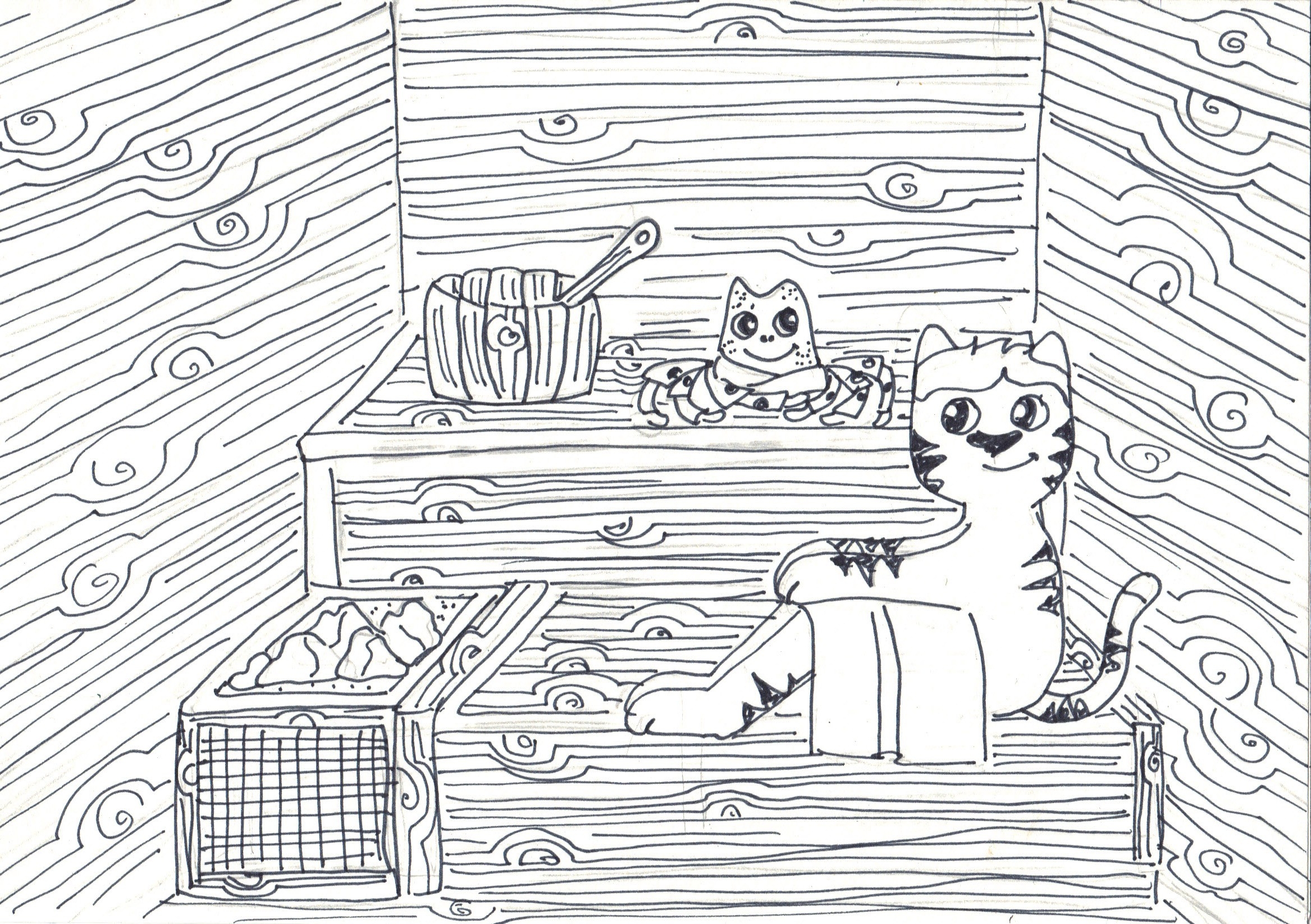Котик в бане рисунок