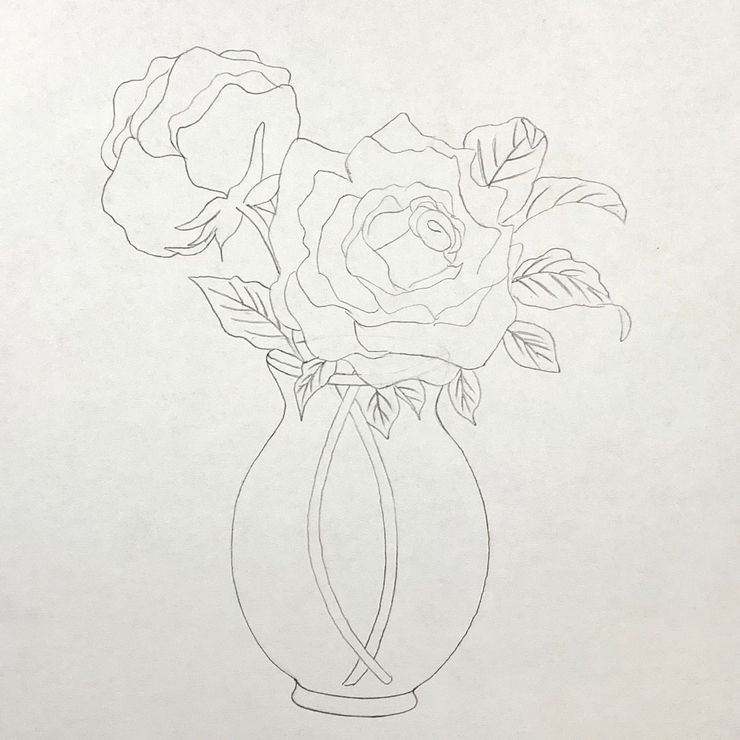 Розы в вазе для срисовки