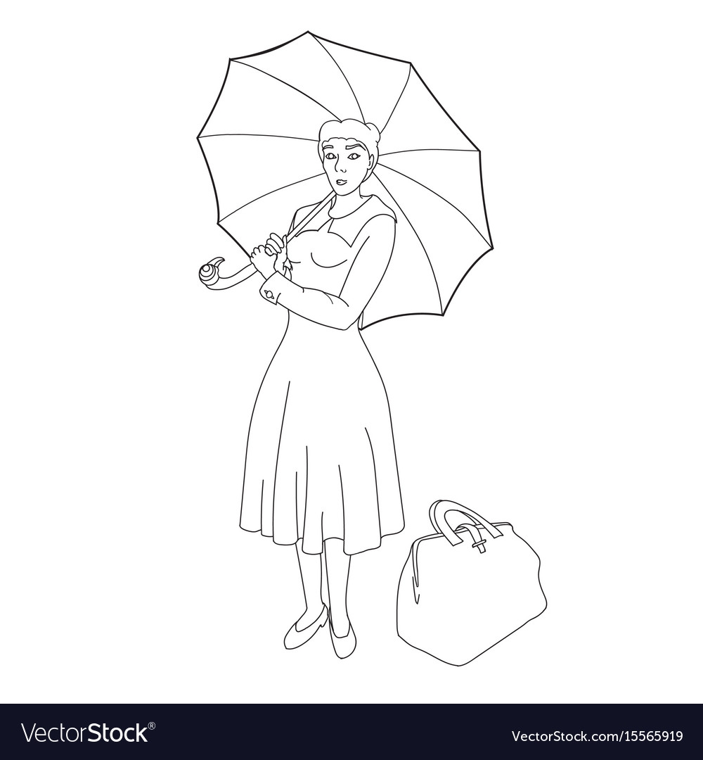 Раскраска Мэри Поппинс с зонтиком