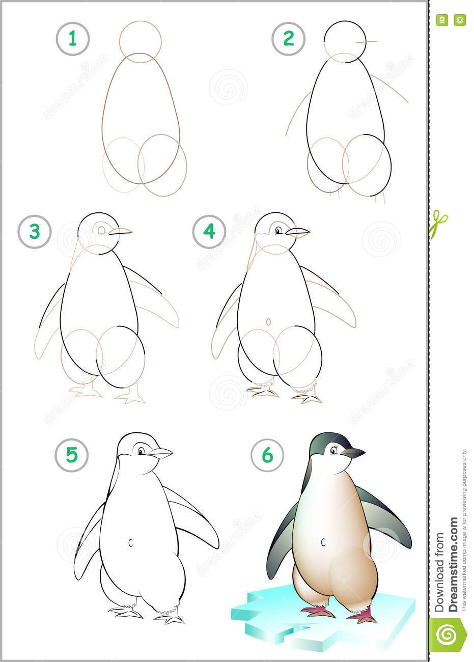 Пингвин поэтапный рисунок