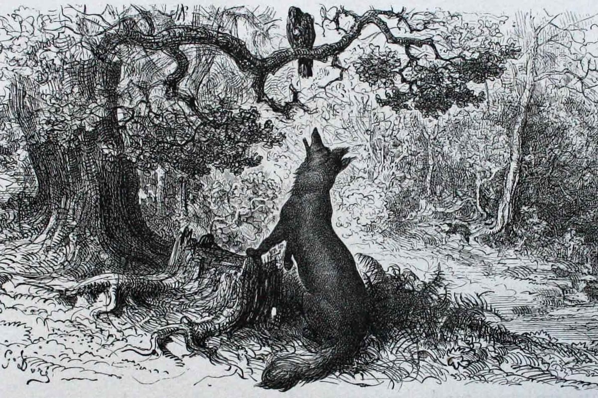 Лафонтен ворон и лисица иллюстрации