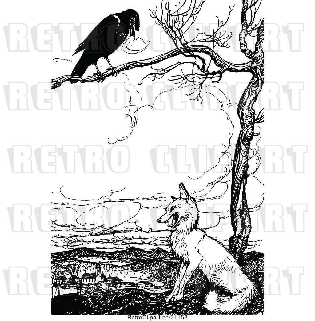 Ворона и лисица рисунок к басне 1 класс
