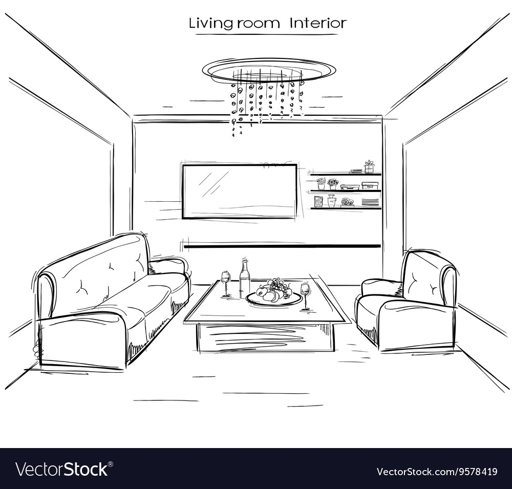 легкий рисунок комнаты с мебелью