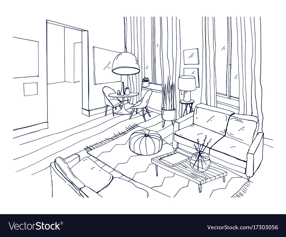 Интерьер гостиной в квартире рисунок