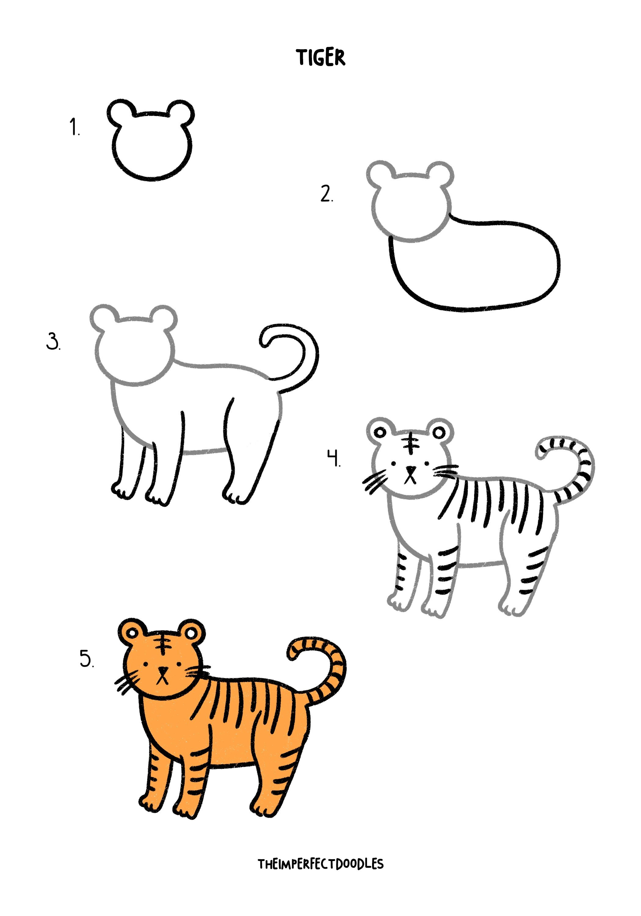 Поэтапное рисование тигренка для детей