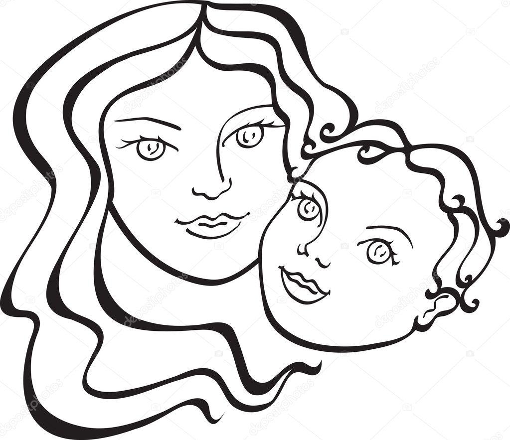 Контур лица матери и ребенка