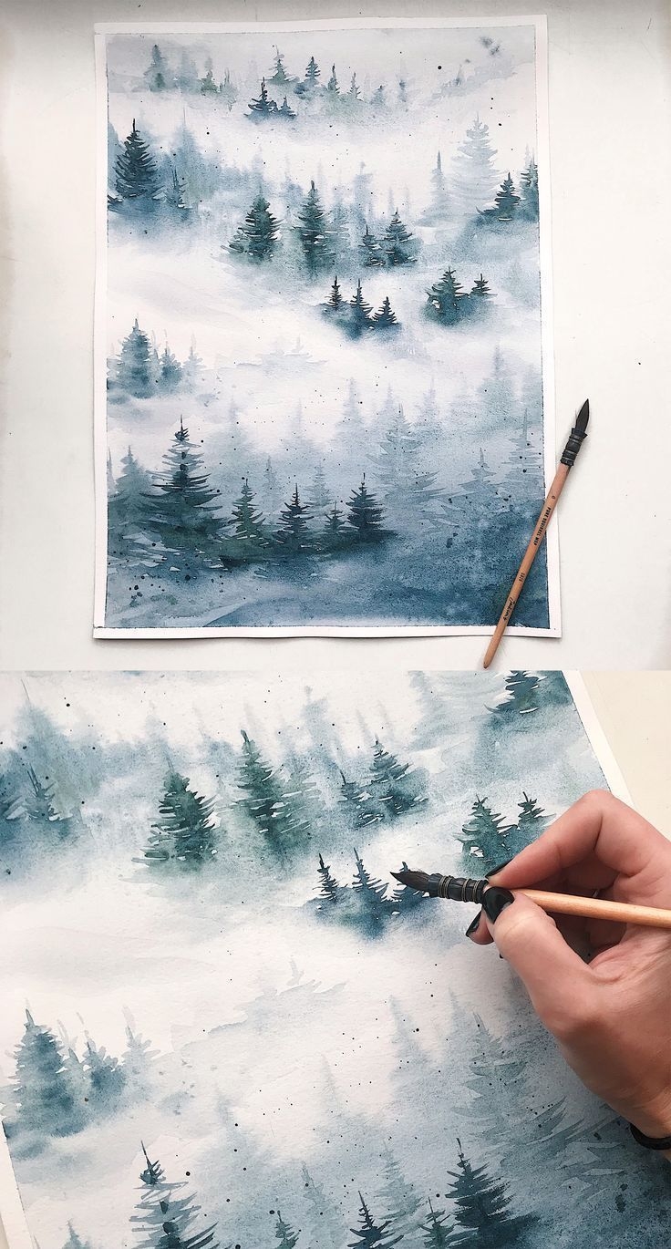 Как нарисовать зимний пейзаж карандашом поэтапно
