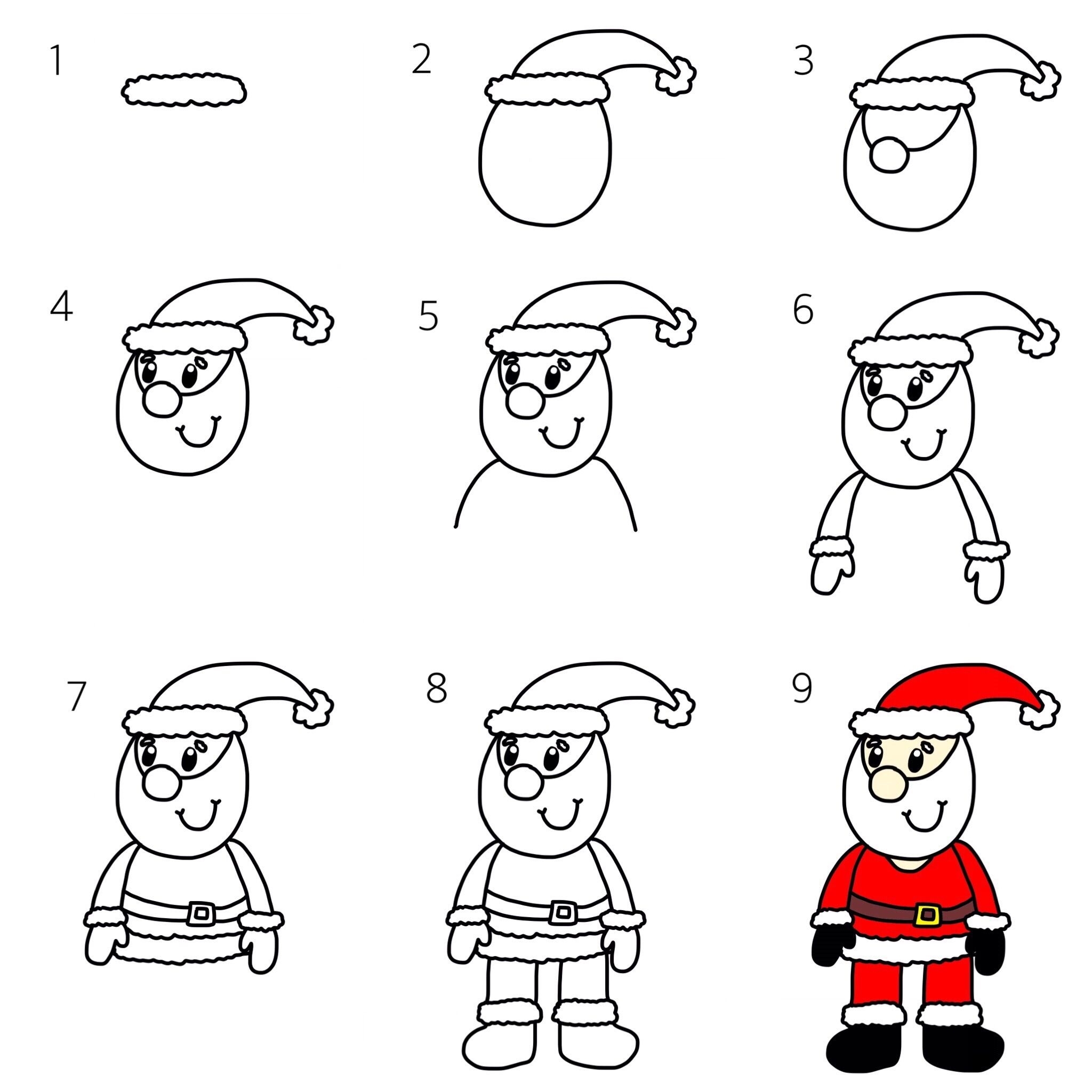 Дед Мороз поэтапное рисование для детей
