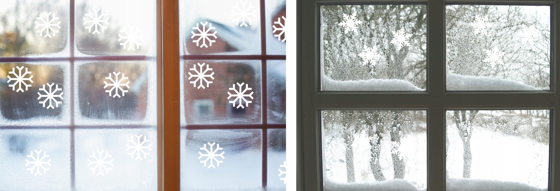 как красиво расположить снежинки на окне фото