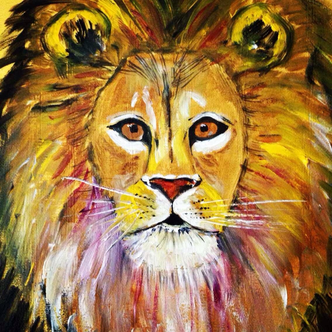 Детский рисунок Льва красками